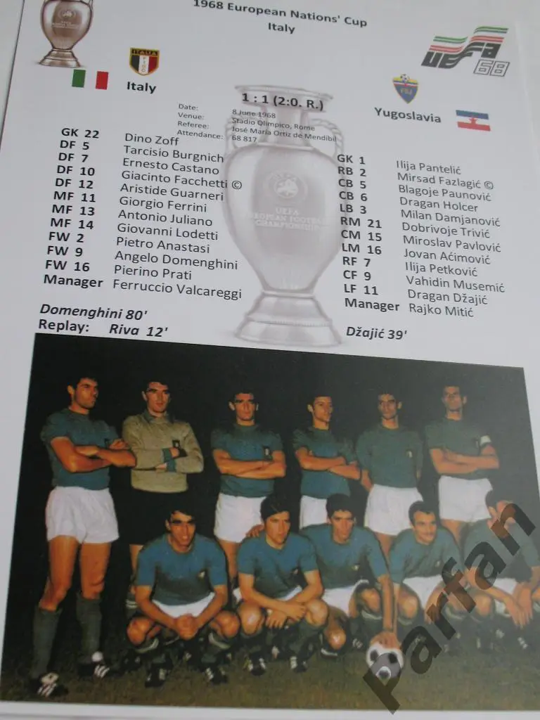 Чемпионат Европы по футболу 1968 финал Италия - Югославия