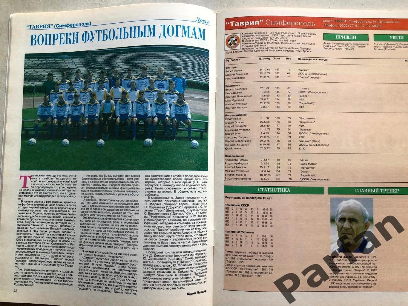 Мир Футбола Україна Вища ліга Чемпіонат 1995/96 Спецвипуск 6