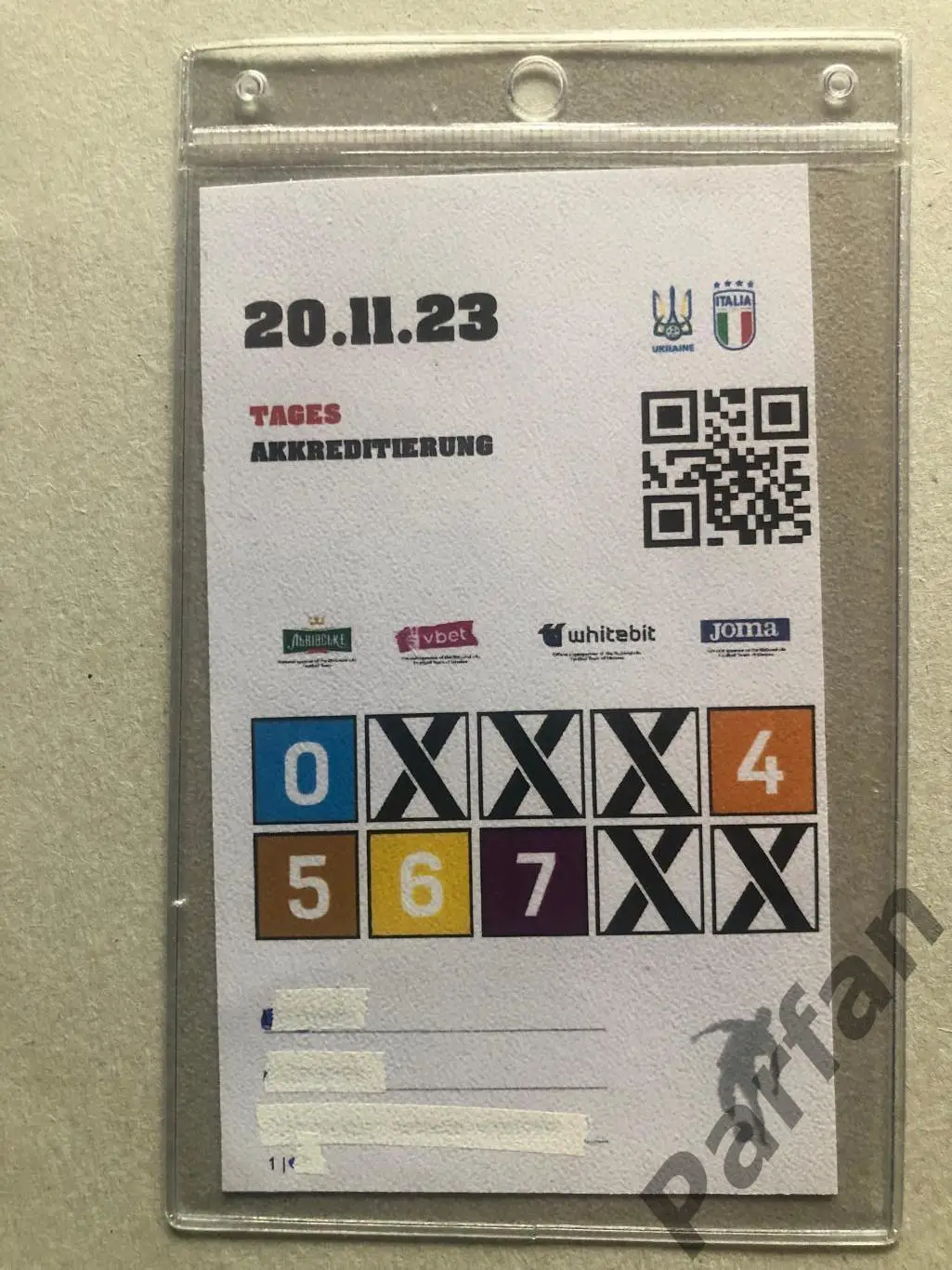 Квиток/Бейдж Україна - Італія 2023