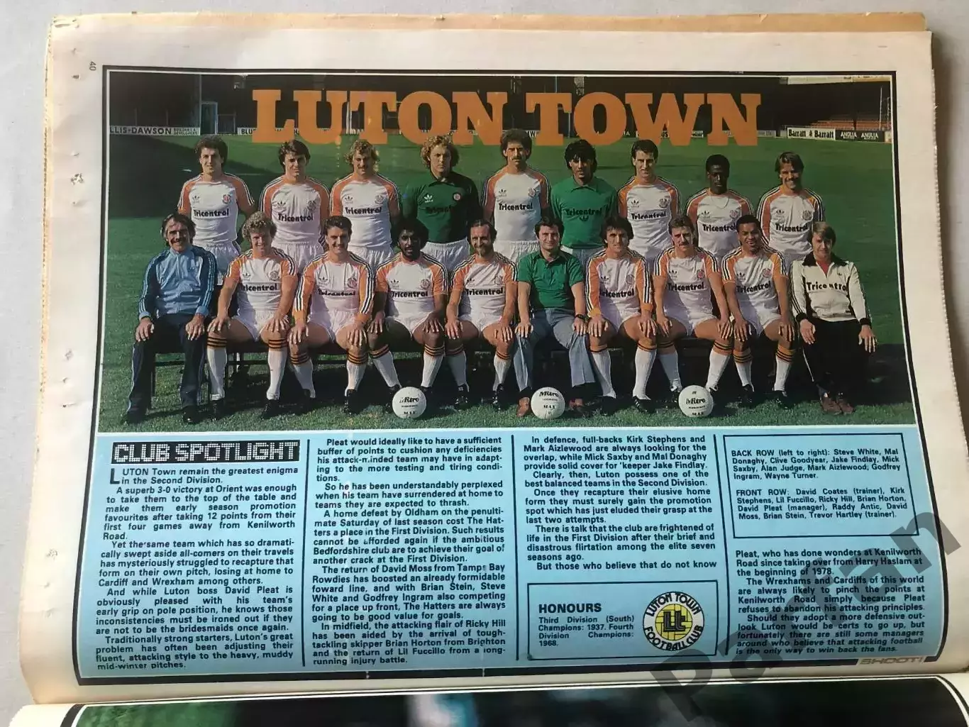 Журнал Shoot 1981 Постер Лутон Таун 1