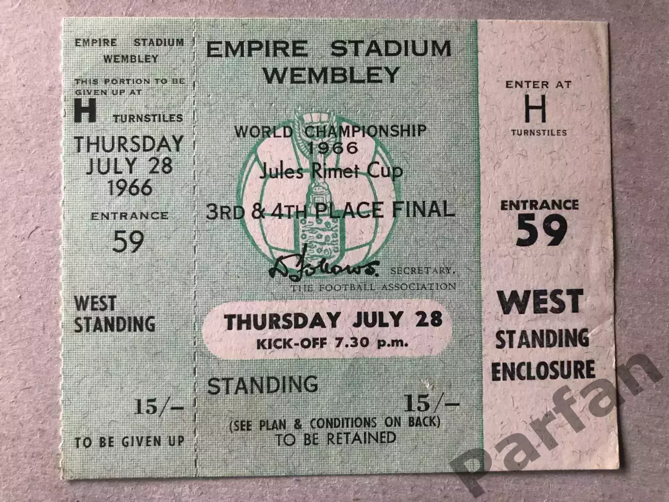 Билет Португалия - СССР 1966 ЧМ