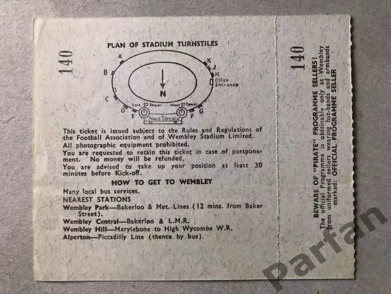 Билет Португалия - СССР 1966 ЧМ 1