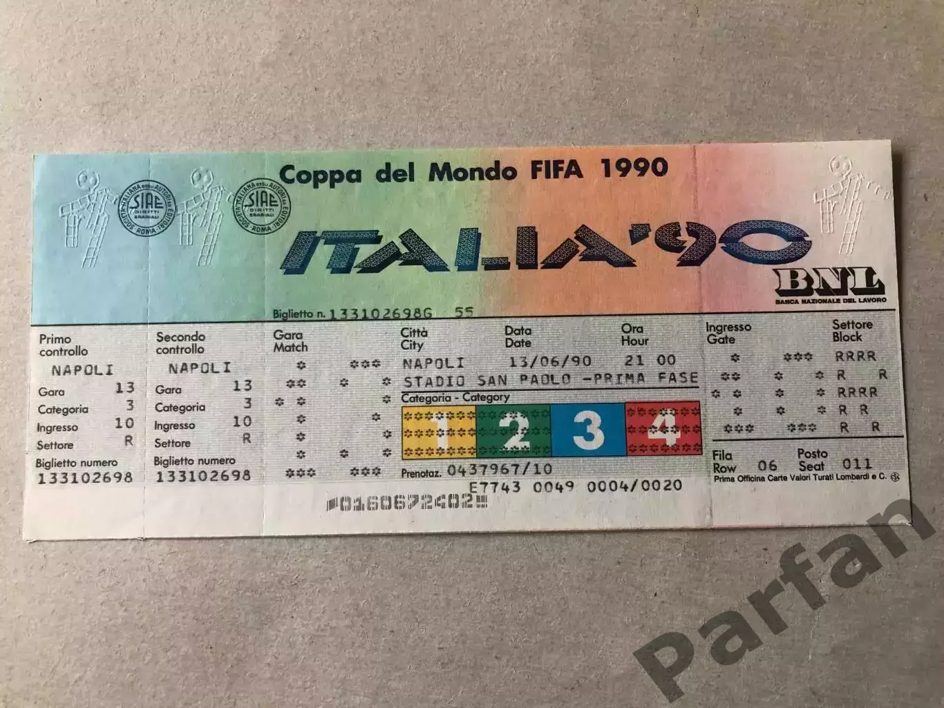 Билет Аргентина - СССР 1990 ЧМ