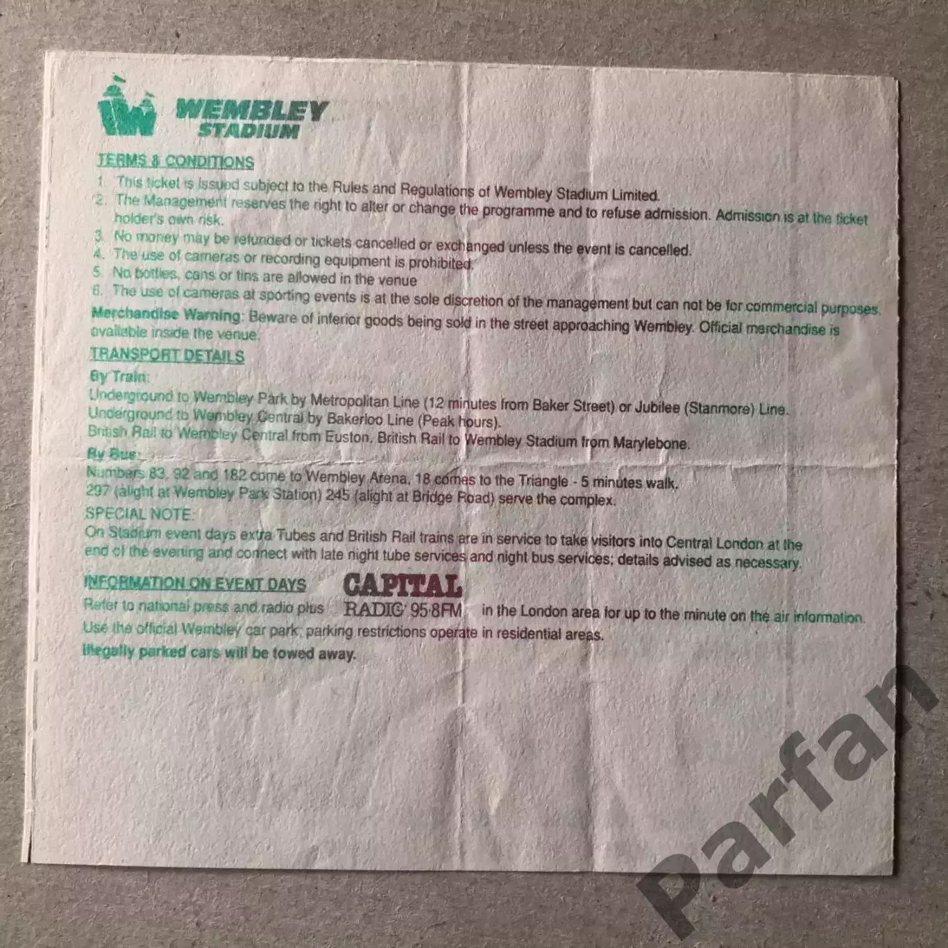 Билет Англия - СССР 1991 1