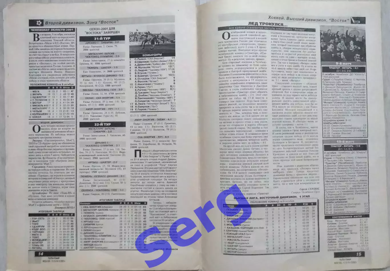 Еженедельник Футбол-Хоккей в Томске №33 13-19 октября 2001 год 5
