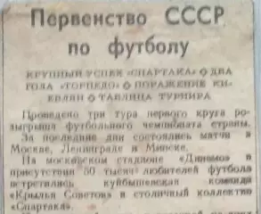 Первенство СССР по футболу. Обзор матчей 3-го тура. 1948 г. Газета Известия