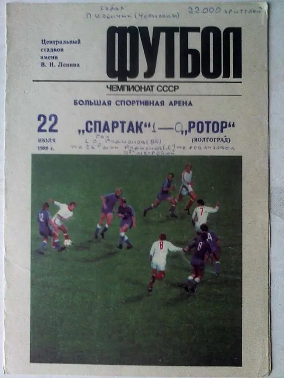 Спартак Москва - Ротор Волгоград - 22 июля 1989 года