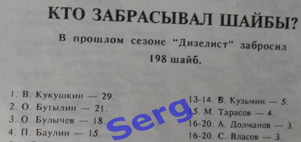 Бомбардиры пензенского Дизелиста в сезоне 1992-93 г.г.