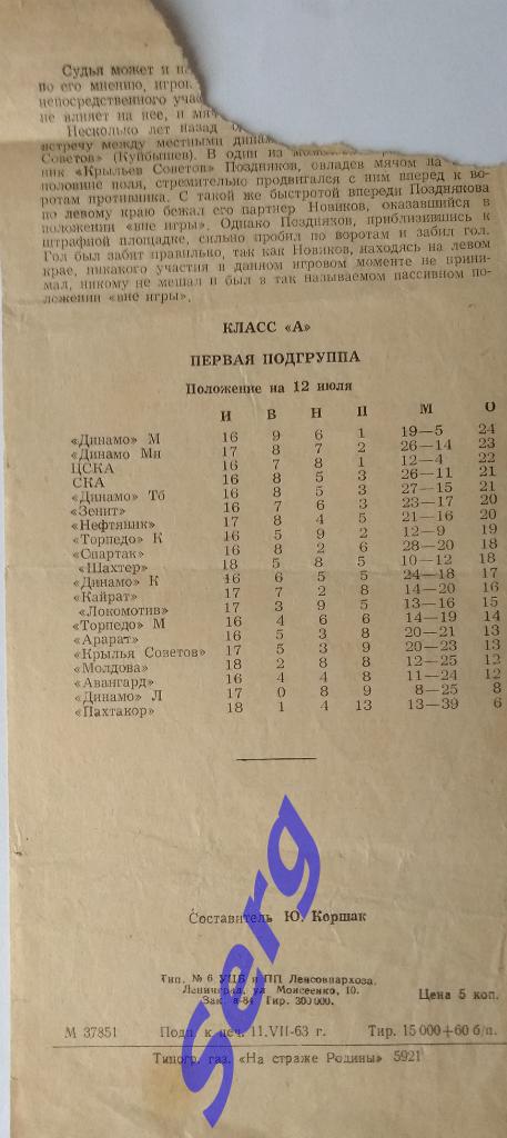 Зенит Ленинград - ЦСКА Москва - 13 июля 1963 год 1
