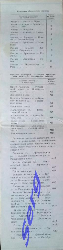 Схема номерных магистралей г. Москвы для автоводителя 1976 год 1