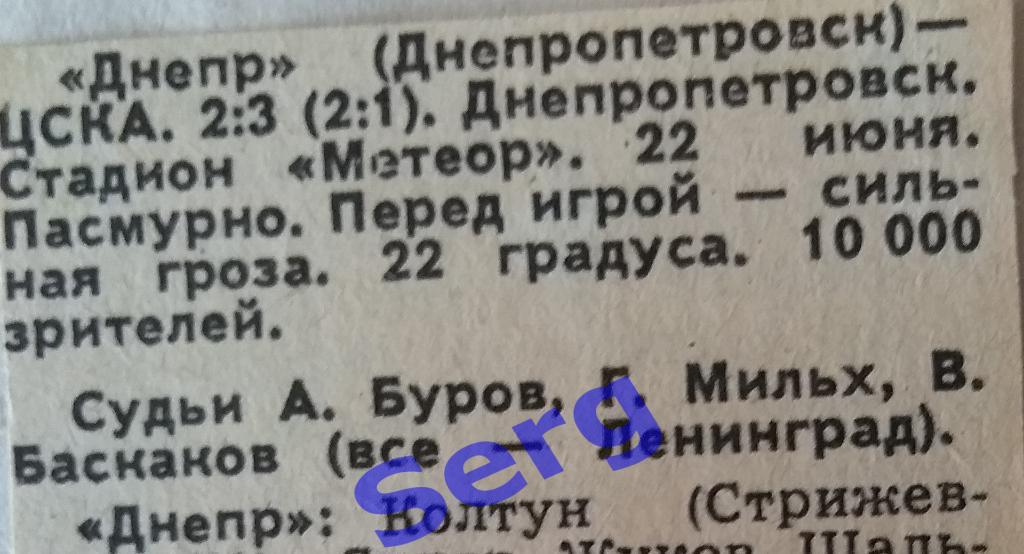 Днепр Днепропетровск - ЦСКА Москва - 2:3. 22 июня 1977 год. Статистика матча.
