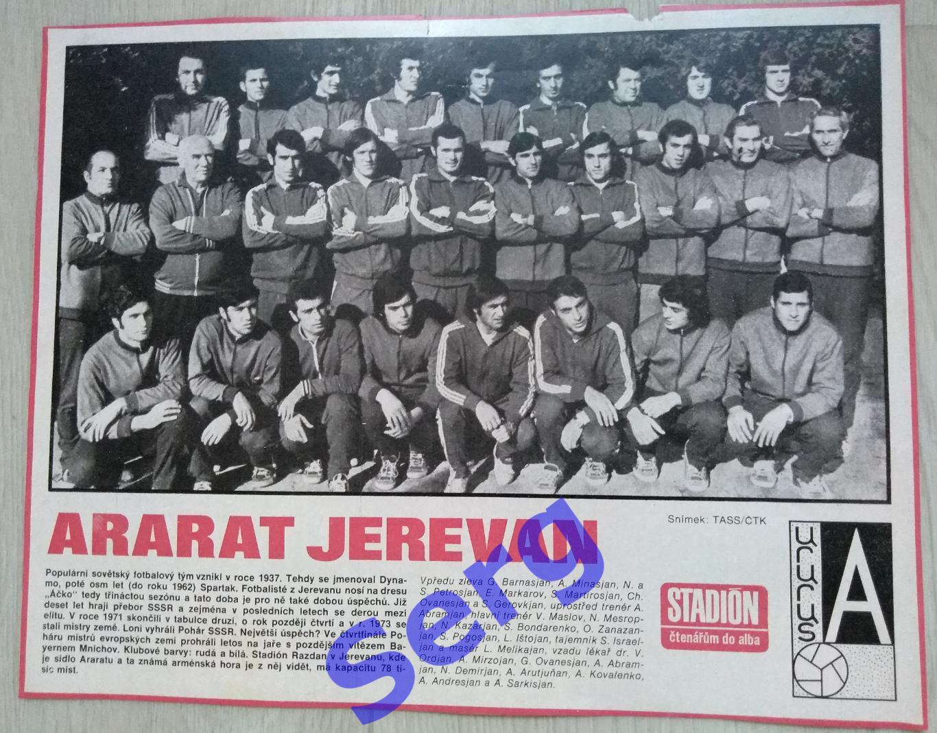 Постер Арарат Ереван, СССР из журнала Стадион (Stadion)