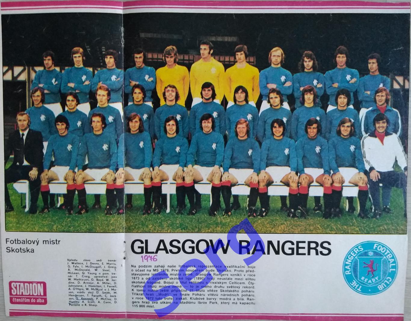 Постер Глазго Рейнджерс Глазго, Шотландия. Журнал Стадион (Stadion) 1976