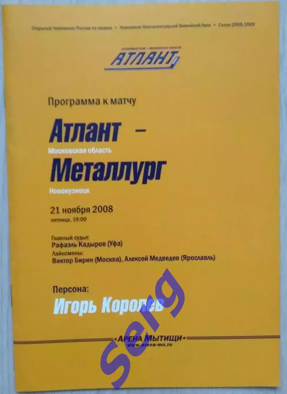 Атлант Московская область - Металлург Новокузнецк - 21 ноября 2008 год.