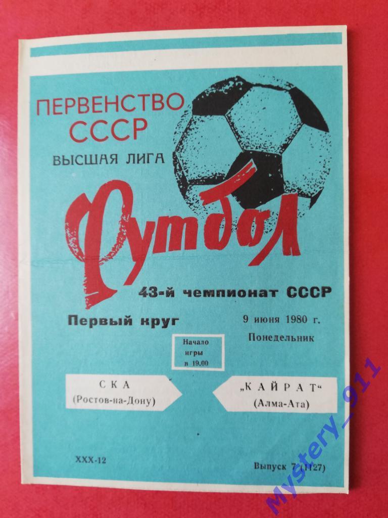 СКА Ростов - Кайрат Алма-Ата , 09.06.1980