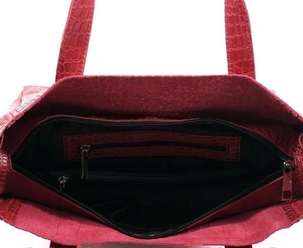 Женская кожаная сумка чёрный, красный, тёмно-коричневый кайман (М2). 5