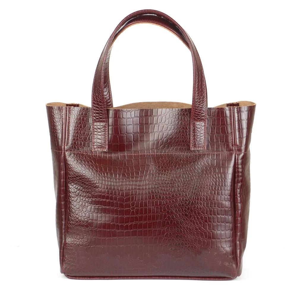 Женская кожаная сумка чёрный, красный, тёмно-коричневый кайман (М2). 6