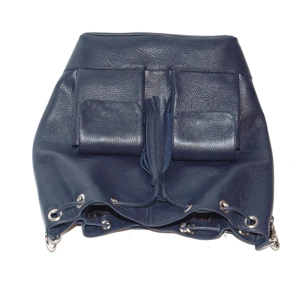 Женская сумка-мешок из натуральной кожи синий, чёрный флотар ( М17). 3