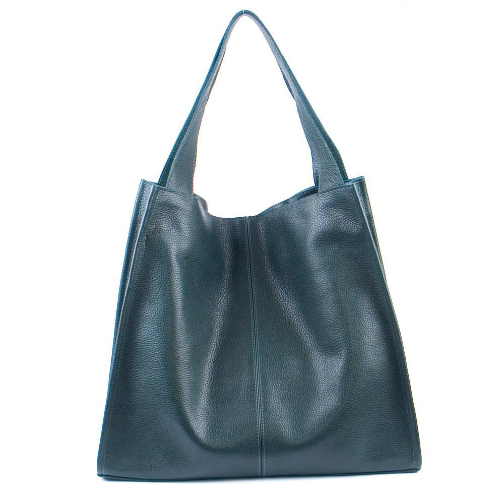 Женская кожаная сумка-шопер 12 зелёный флотар. 1