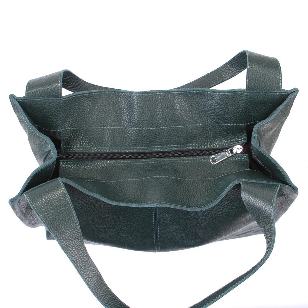 Женская кожаная сумка-шопер 12 зелёный флотар. 4