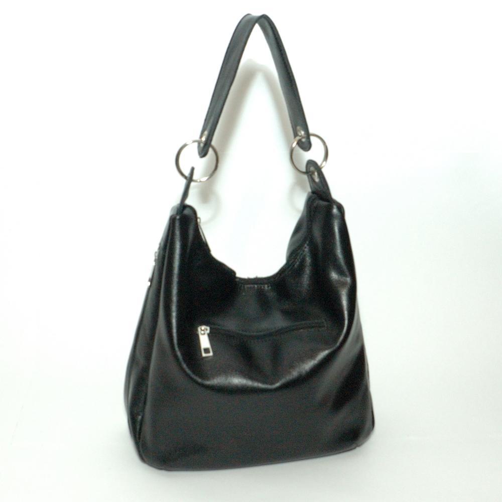 Женская сумка - шоппер из натуральной кожи чёрный флотар М14 6