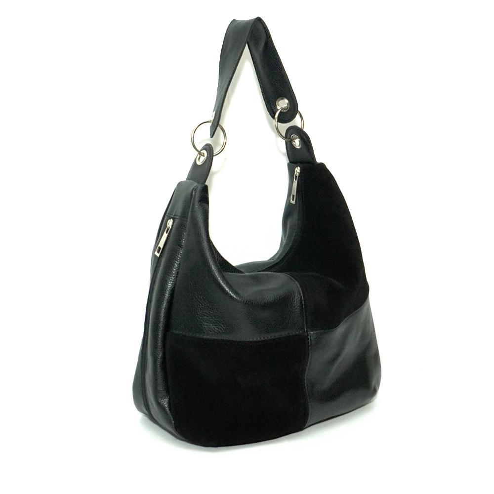 Женская сумка - шоппер из натуральной кожи чёрный замш/флотар М14