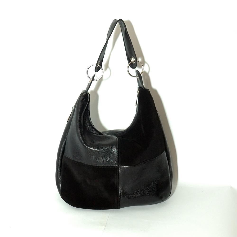 Женская сумка - шоппер из натуральной кожи чёрный замш/флотар М14 1
