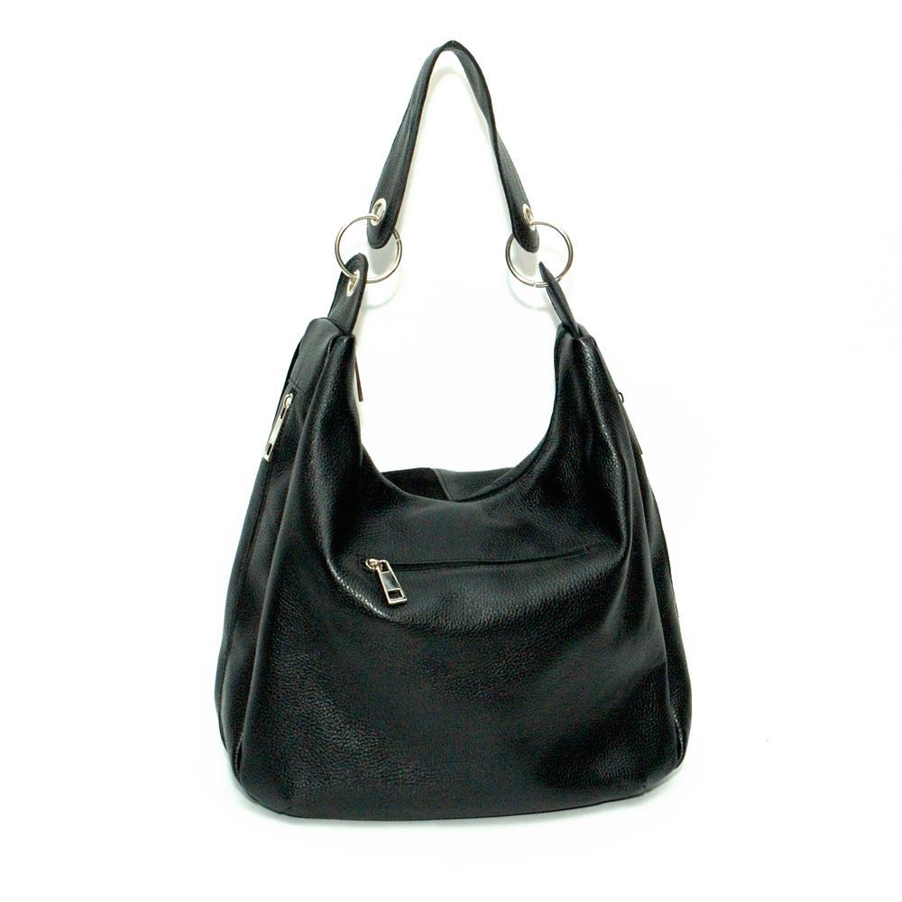 Женская сумка - шоппер из натуральной кожи чёрный замш/флотар М14 2