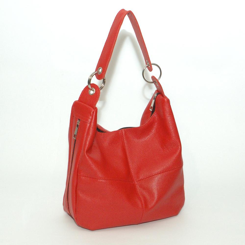 Женская сумка - шоппер из натуральной кожи красный флотар М14