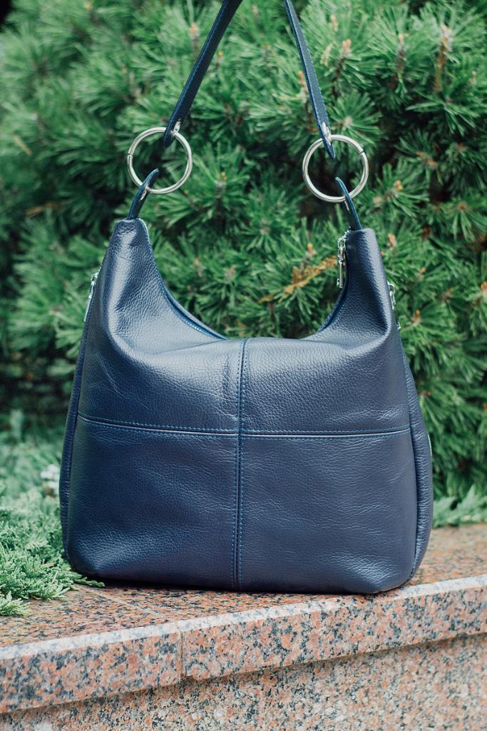 Женская сумка - шоппер из натуральной кожи синий флотар М14 4