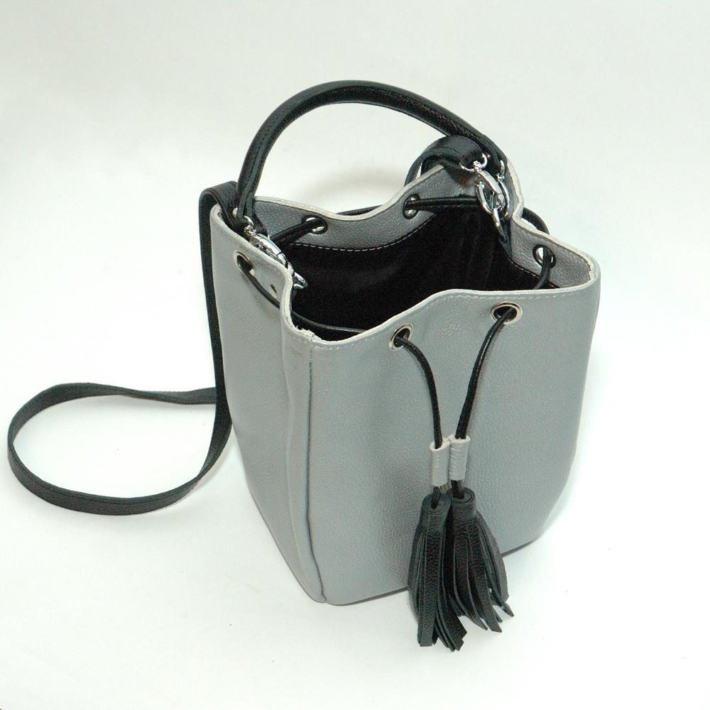 Женская сумочка из натуральной кожи серебристый/чёрный флотар М25. 5