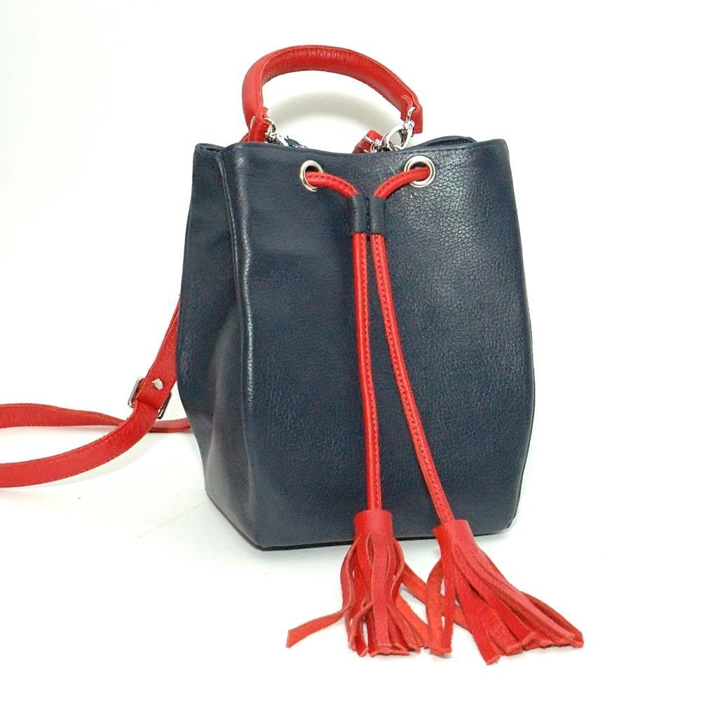 Женская сумочка из натуральной кожи синий/красный флотар М25.