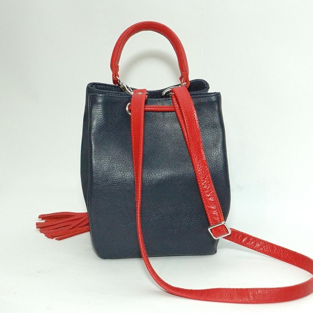 Женская сумочка из натуральной кожи синий/красный флотар М25. 2