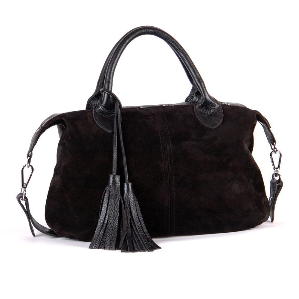 Женская сумочка из натуральной кожи чёрный замш/ флотар (М20).