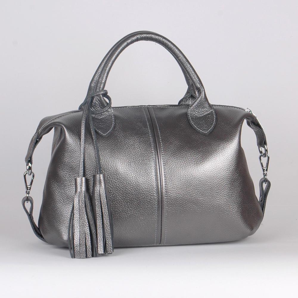 Женская сумочка из натуральной кожи никель (М20).