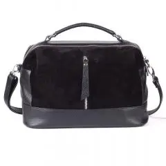 Женская сумочка из натуральной кожи чёрный замш/флотар М44