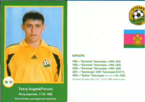 ФУТБОЛ-Фото Открытка: А.Топчу(Кубань.Краснодар)-2003