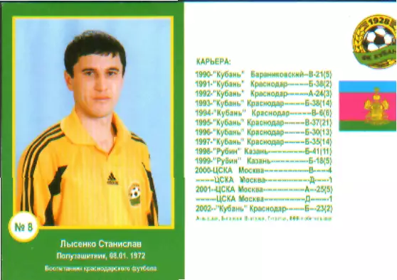 ФУТБОЛ-Фото Открытка: Ст.Лысенко(Кубань.Краснодар)-2003