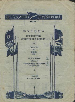 Трудовые Резервы(Ленинград)-ДИНАМО (Москва)-19.6.1954