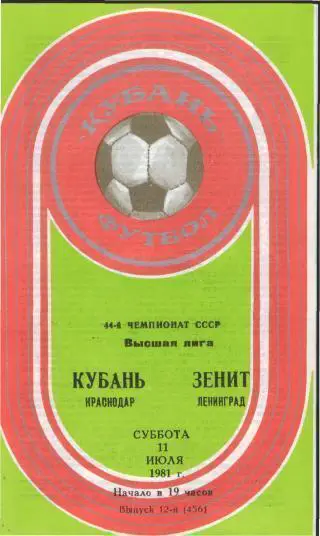 Кубань(КРАСНОДАР)-Зенит (Ленинград)-11.7.1981