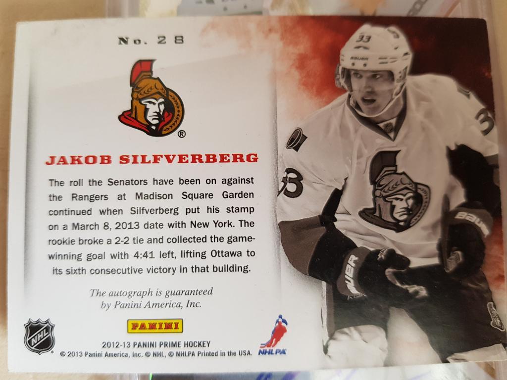 Автограф хоккеиста НХЛ Якоба Сильфверберга 1