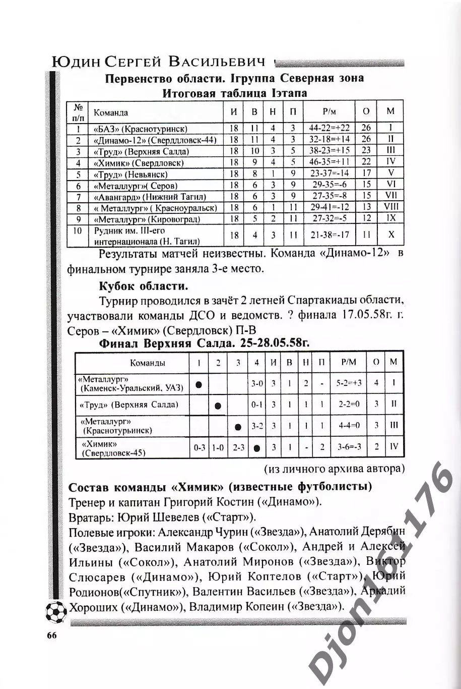 С.В.Юдин. «Футбол города Лесного. Часть I (1949-1960 гг.)». 3