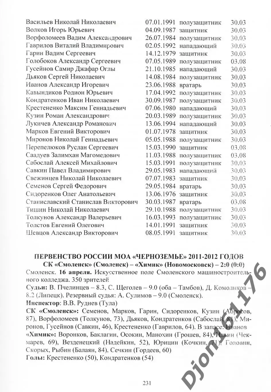 А.В.Перетятько, А.В.Попов. «Футбол Смоленщины 2011 год. Ежегодник». 2