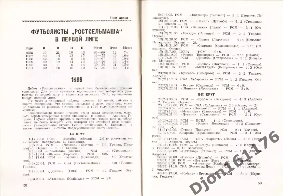 Футбол. Календарь-справочник. 1992. Ростов-на-Дону. Футбольный клуб Ростсельмаш 3