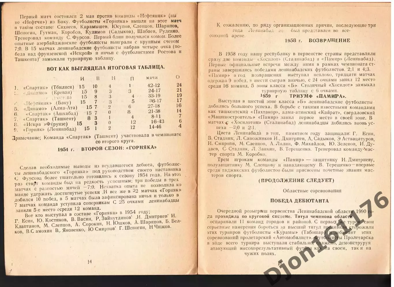 «Футбол. Вторая лига. Среднеазиатская зона. «Хужанд-91». Календарь-справочник». 2