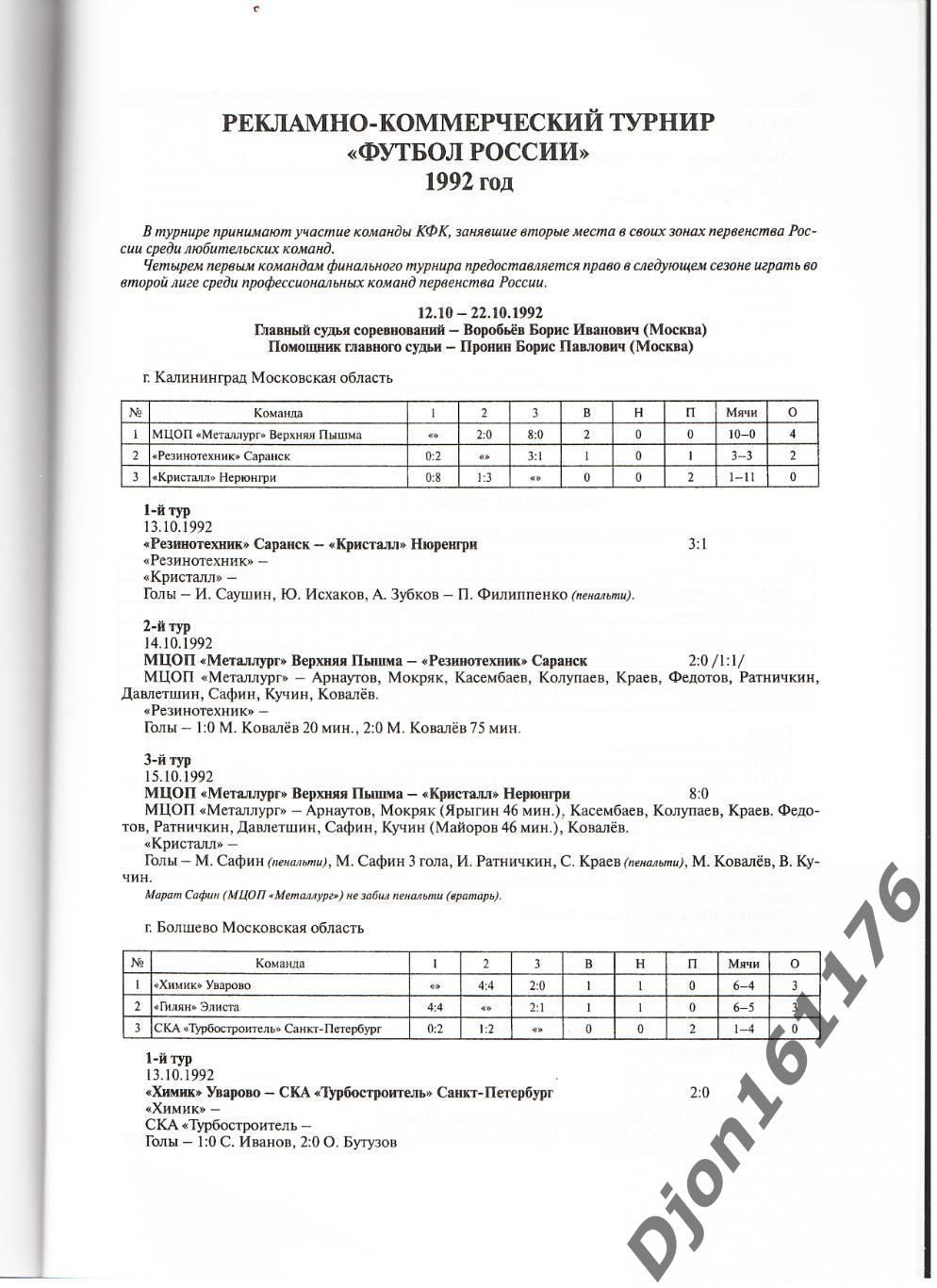 «Российский нелиговый футбол. Часть 3. Коммерческий турнир «Футбол России». 1