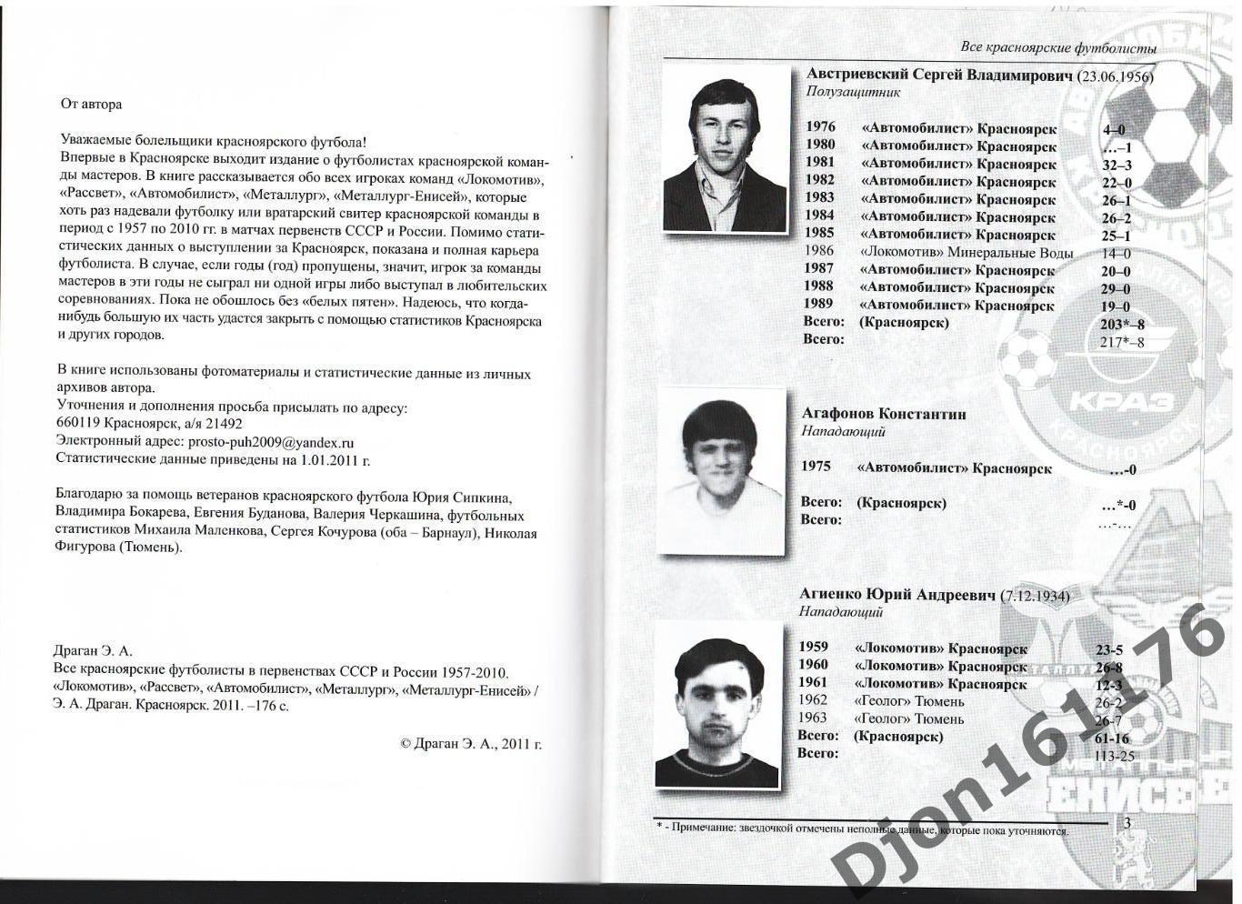 Все красноярские футболисты в первенствах СССР и России 1957-2010. 1