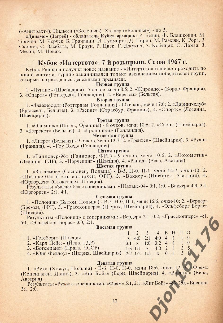 В.Н.Коржевский. «Европейские кубки (1966-69 гг.). 3-й выпуск. Справочник». 2