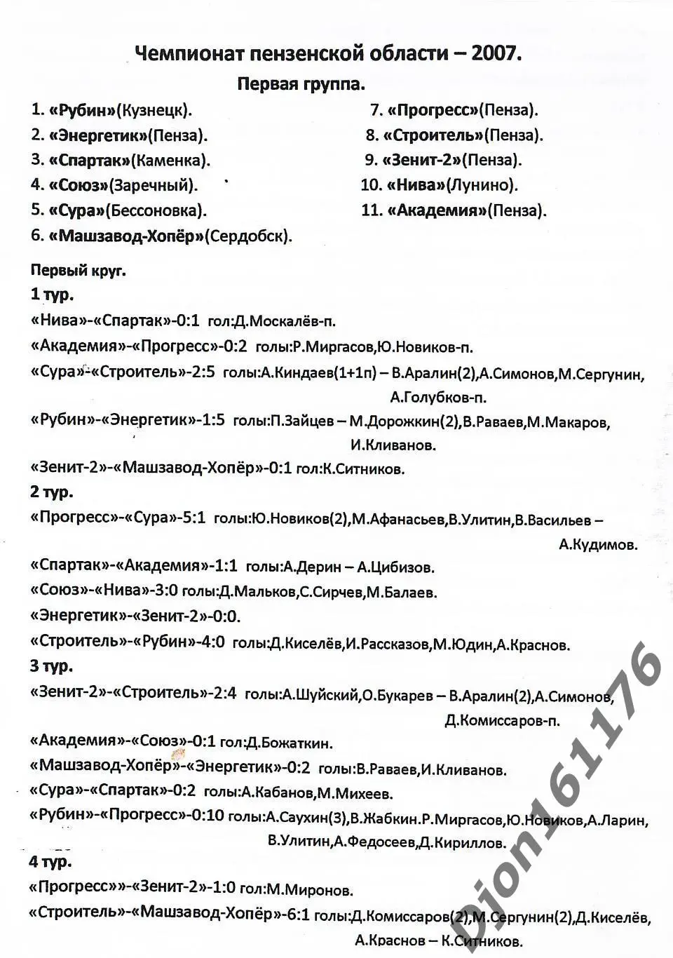 «Чемпионат Пензенской области – 2007. Первая группа». 1