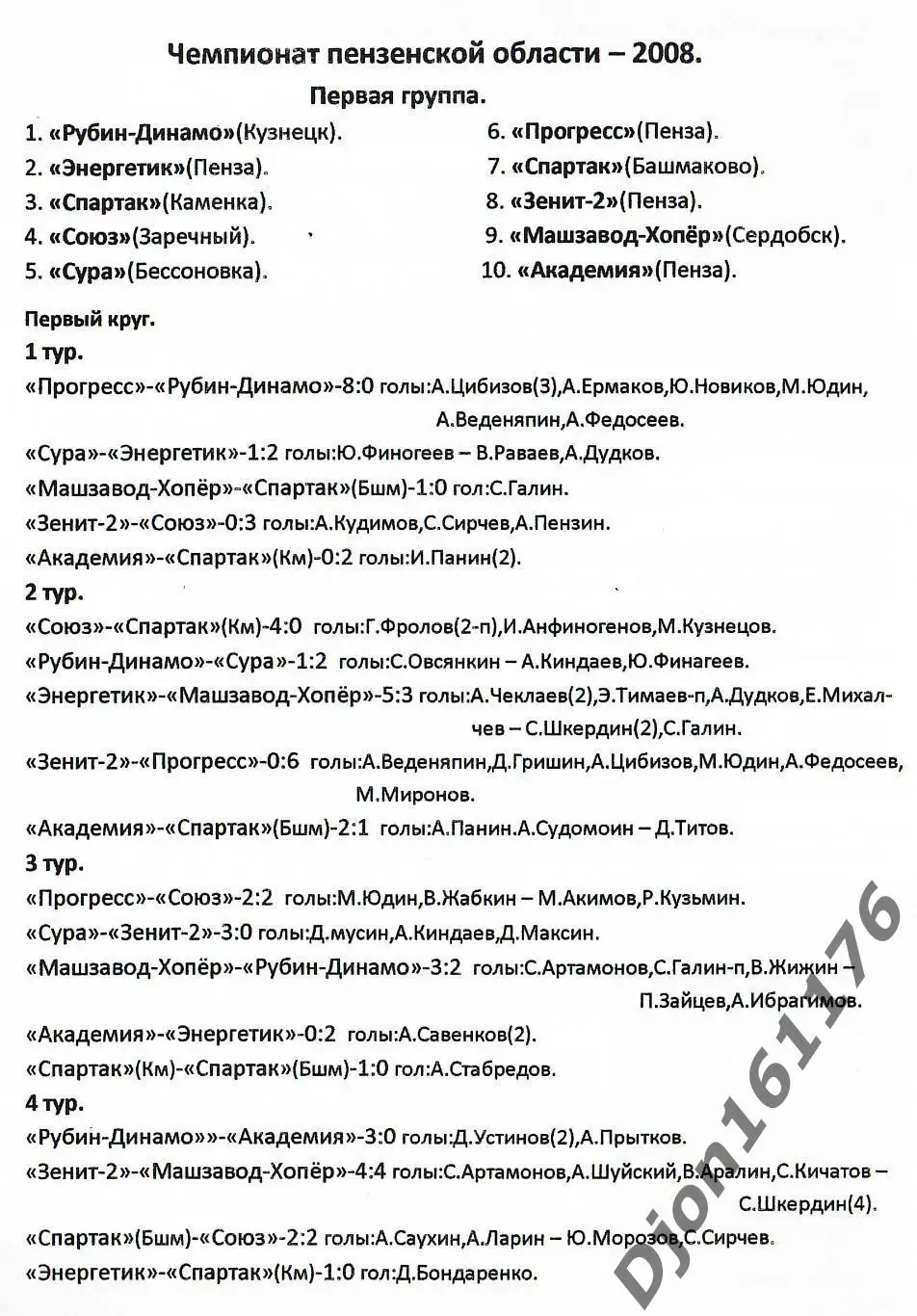 «Чемпионат Пензенской области – 2008. Первая группа». 1